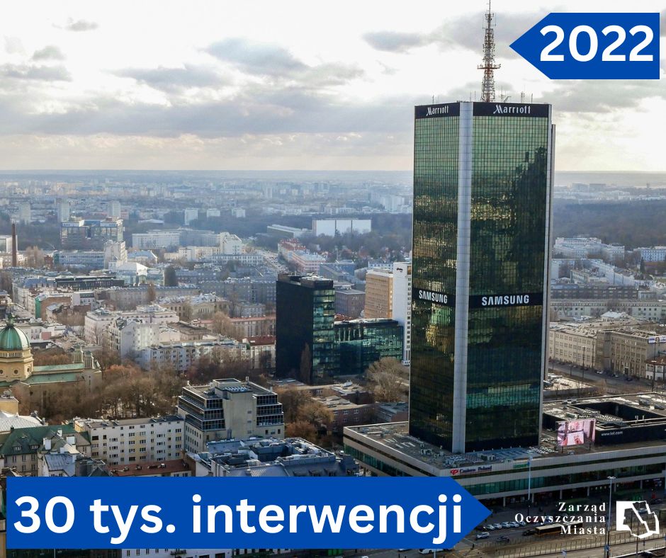 Panorama Warszawy, widok na hotel Marriott. Dane: 2022, 30 tys. interewencji.
